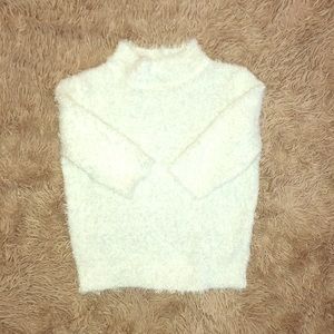 White 1/2 sleeve crop furry sweater